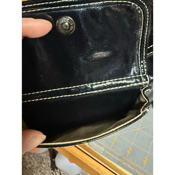 DNKY Black Patent Leather Y2K 80s Dark Academia Goth Handbag Purse Travel Bag - Picture 8 of 8